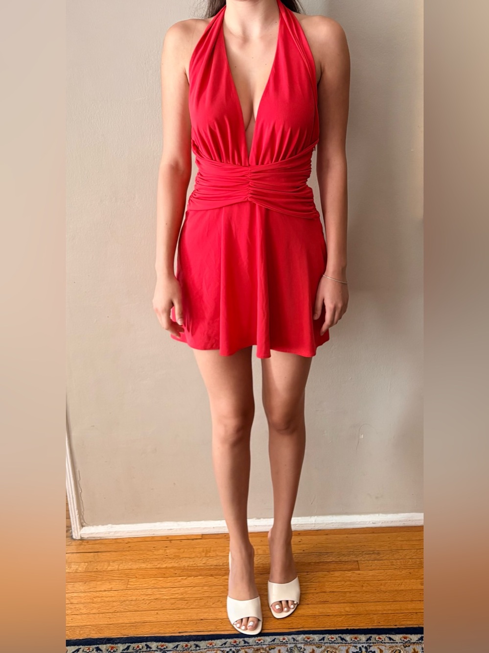 Zara Red Halter Plunge Mini Dress